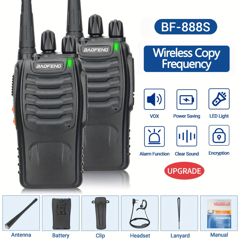 2pcs/4pcs Walkie Talkie, 2/4 Pack Portable Walkie Talkies, 16 Channels Walky Talky, Rechargeable Handheld Two Way Radios, Long Range for Adults with Earpieces, Outdoor Equipment Supports Camping Hiking Hunting