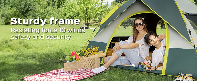 [Automatic Camping Tent] LOVEWE 2-3/3-4 Person Automatic Instant Setup Camping Tent | All-Season Waterproof Windproof Lightweight Green/Yellow Tent with Dual Doors & Mesh Windows for Camping, Hiking, Hunting, Travel, Outdoor