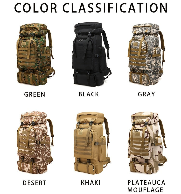 80L Tactical Backpack - Waterproof, Durable Oxford Fabric Daypack for Hiking, Hunting & Camping - Green Camo - For Outdoor Enthusiasts - Ideal for Hiking, Camping & Travel