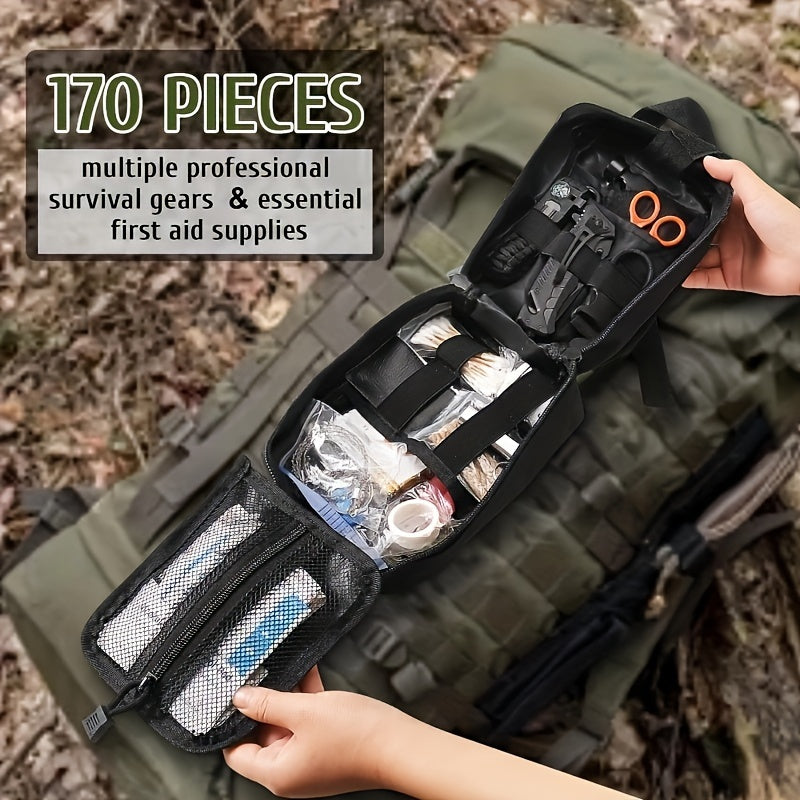 Survival First Aid Kit, 170pcs Survival Kits, Trauma Kit With Essential Survival Gear Emergency Supplies For Hiking Camping Backpacking Outdoor Adventure