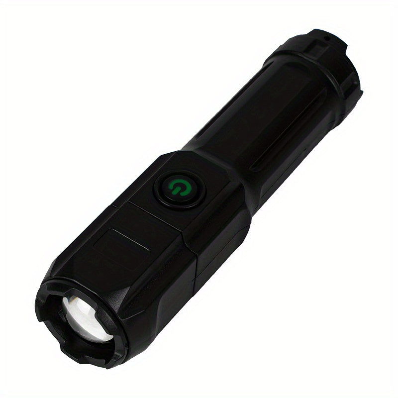 1pc Tactical Zoomable Flashlight - Rechargeable 800mAh Battery, Portable Multi-Functional Outdoor Light with Textured Grip & Dual Power Source (Battery/USB) for Home, Camping, and Emergency Use, Rechargeable Flashlight