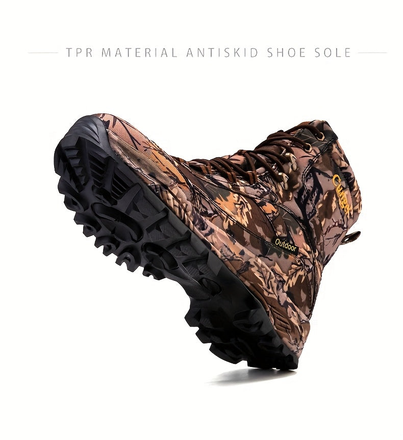 [Slip-Resistant Camo Boots] High-Top Camo Hiking & Hunting Boots | Slip-Resistant, Breathable, Durable Nylon Upper & Rubber Sole | Men&