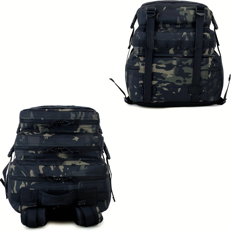 WUIING 11.89gal Tactical Backpack, Mixed Camo, MOLLE Compatible, Water-Resistant Oxford Fabric, Zip Closure, Multi-Purpose Outdoor Gear for Men & Women, Hunting & Fishing, Camping, Hiking, Trekking, Bug Out Bag