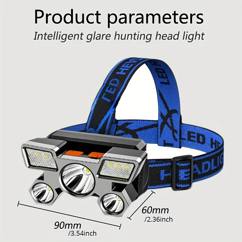 1pc Headlamp With Built In Battery USB Rechargeable Home Decoration Hardware Tools, 4 Modes Portable Head Flashlight, Lightweight 5 LED Headlight, Outdoor Camping Fishing Lantern