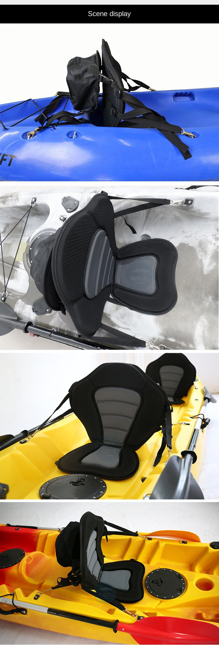 2 Pack of Kayak Seat Deluxe Padded Canoe Backrest Seat Sit On Top Cushioned Back Support SUP Paddle Board Seats with Detachable Storage Bag 4 Adjustable Straps for Kayaking Canoeing Rafting Fishing