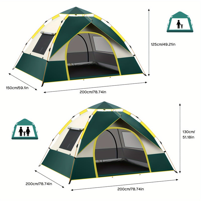 [Automatic Camping Tent] LOVEWE 2-3/3-4 Person Automatic Instant Setup Camping Tent | All-Season Waterproof Windproof Lightweight Green/Yellow Tent with Dual Doors & Mesh Windows for Camping, Hiking, Hunting, Travel, Outdoor