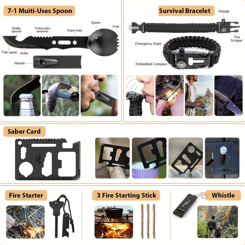 252pcs Survival Gear Kit - All-in-One Emergency Supply Set With MOLLE-Compatible Bag And Emergency Tent - Essential For Earthquakes, Hiking, Hunting, And Outdoor Adventures - Great Gift For Him And Her