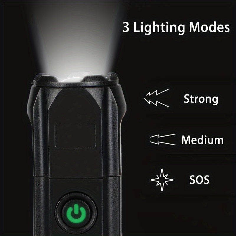 1pc Tactical Zoomable Flashlight - Rechargeable 800mAh Battery, Portable Multi-Functional Outdoor Light with Textured Grip & Dual Power Source (Battery/USB) for Home, Camping, and Emergency Use, Rechargeable Flashlight