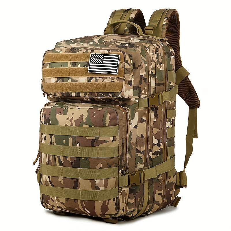 WUIING 11.89gal Tactical Backpack, Mixed Camo, MOLLE Compatible, Water-Resistant Oxford Fabric, Zip Closure, Multi-Purpose Outdoor Gear for Men & Women, Hunting & Fishing, Camping, Hiking, Trekking, Bug Out Bag