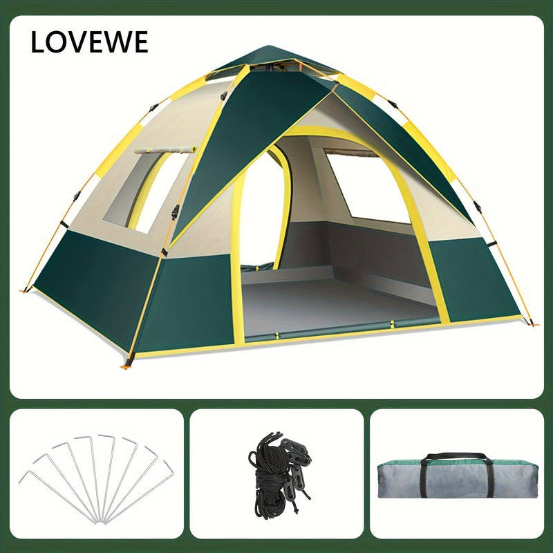 [Automatic Camping Tent] LOVEWE 2-3/3-4 Person Automatic Instant Setup Camping Tent | All-Season Waterproof Windproof Lightweight Green/Yellow Tent with Dual Doors & Mesh Windows for Camping, Hiking, Hunting, Travel, Outdoor