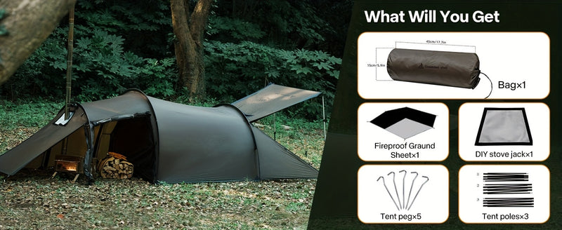Hot Tent with Stove Jack Camping Tent Winter Tent 4 Season Tent 1-2 Person Backpacking for Camping Hiking Hunting Fishing Waterproof Windproof Lightweight 153 x 67 x 43 (inches)