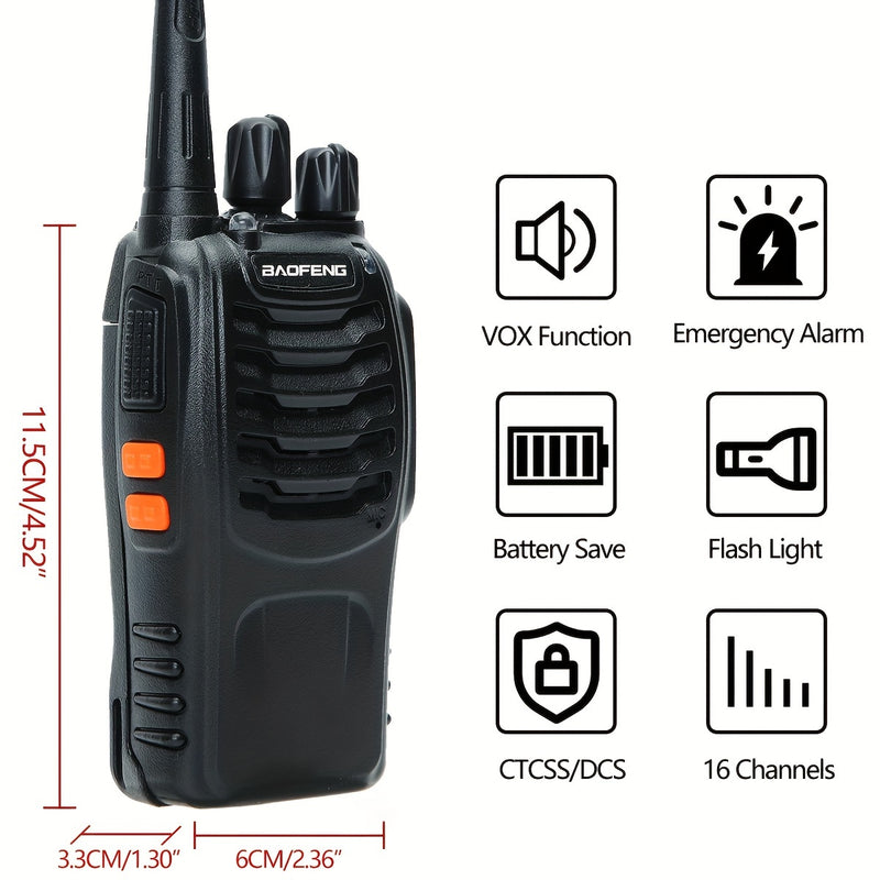 2pcs/4pcs Walkie Talkie, 2/4 Pack Portable Walkie Talkies, 16 Channels Walky Talky, Rechargeable Handheld Two Way Radios, Long Range for Adults with Earpieces, Outdoor Equipment Supports Camping Hiking Hunting