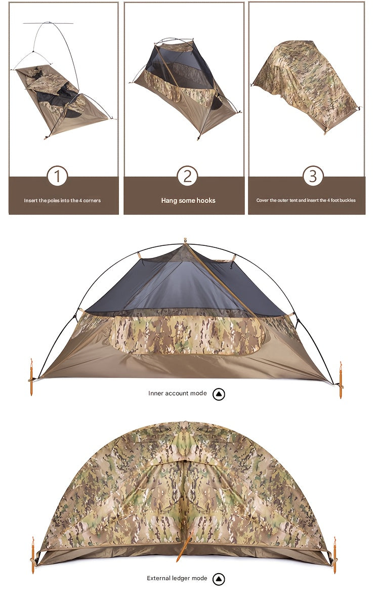 [Durable Outdoor Tent] Portable Outdoor Tent | Durable Build, Single Person, Camouflage Pattern, Breathable 210T Fabric, Includes Storage Bag & Ground Stakes - Perfect for Camping, Hiking, Hunting & Fishing, Camping Accessori