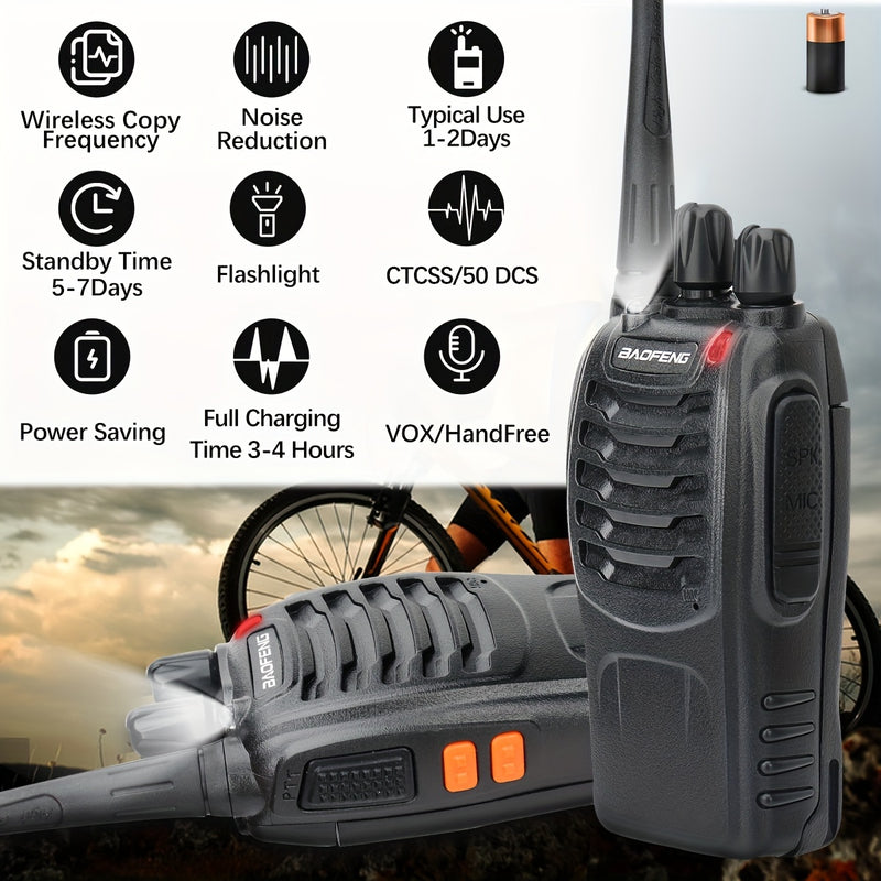 2pcs/4pcs Walkie Talkie, 2/4 Pack Portable Walkie Talkies, 16 Channels Walky Talky, Rechargeable Handheld Two Way Radios, Long Range for Adults with Earpieces, Outdoor Equipment Supports Camping Hiking Hunting