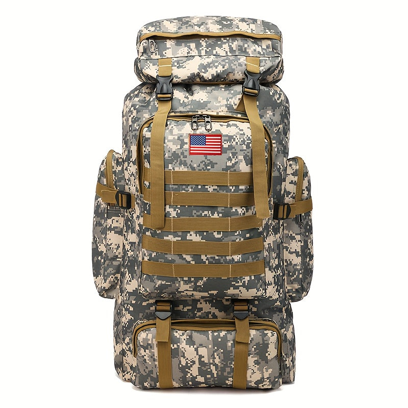 80L Tactical Backpack - Waterproof, Durable Oxford Fabric Daypack for Hiking, Hunting & Camping - Green Camo - For Outdoor Enthusiasts - Ideal for Hiking, Camping & Travel