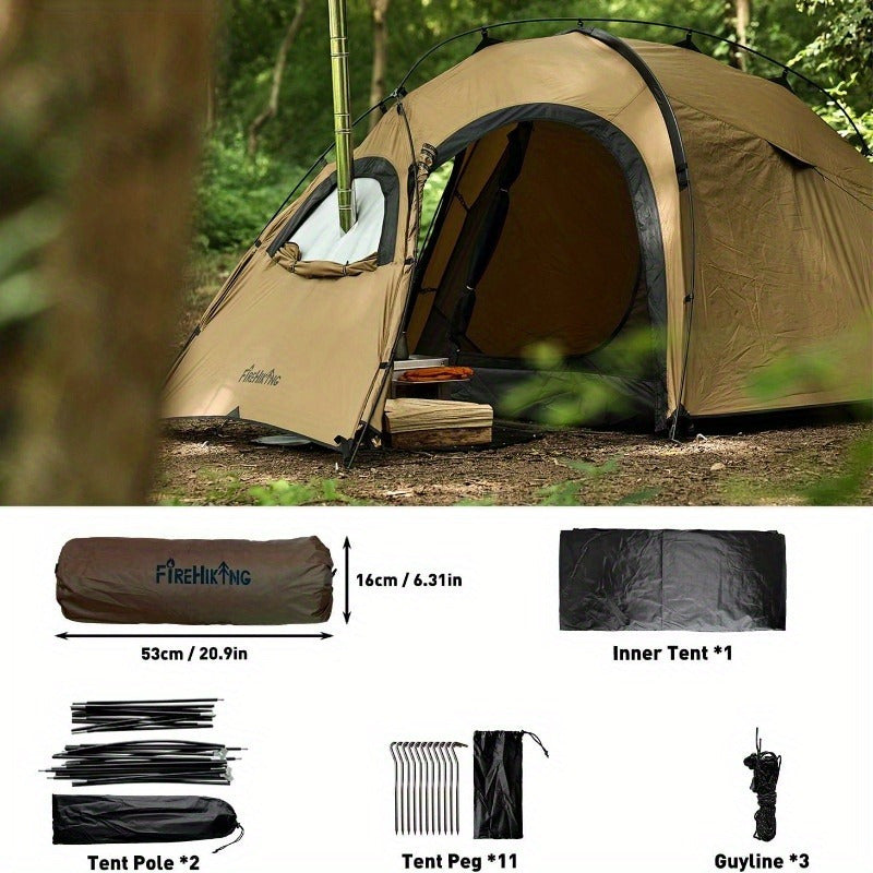 4-Season Portable Hot Tent for 1-2 People - Waterproof Polyester Camping Tent with Chimney Jack, Inner Compartment & Alloy Frame - Ideal for Hiking, Hunting & Outdoor Adventures, Beige, Camper Accessories
