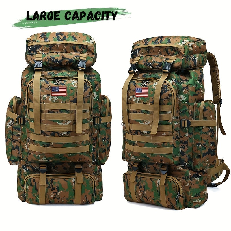 80L Tactical Backpack - Waterproof, Durable Oxford Fabric Daypack for Hiking, Hunting & Camping - Green Camo - For Outdoor Enthusiasts - Ideal for Hiking, Camping & Travel