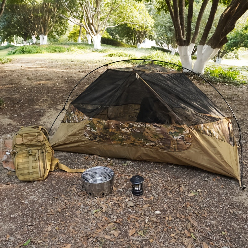 [Durable Outdoor Tent] Portable Outdoor Tent | Durable Build, Single Person, Camouflage Pattern, Breathable 210T Fabric, Includes Storage Bag & Ground Stakes - Perfect for Camping, Hiking, Hunting & Fishing, Camping Accessori