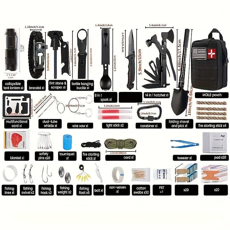 Survival, 37/142/170pcs Professional Survival Gear And Equipment With Molle Pouch.Outdoor Shovel. Outdoor Multifunctional Tool.for Men Dad Husband Who Likes Camping Outdoor Adventure