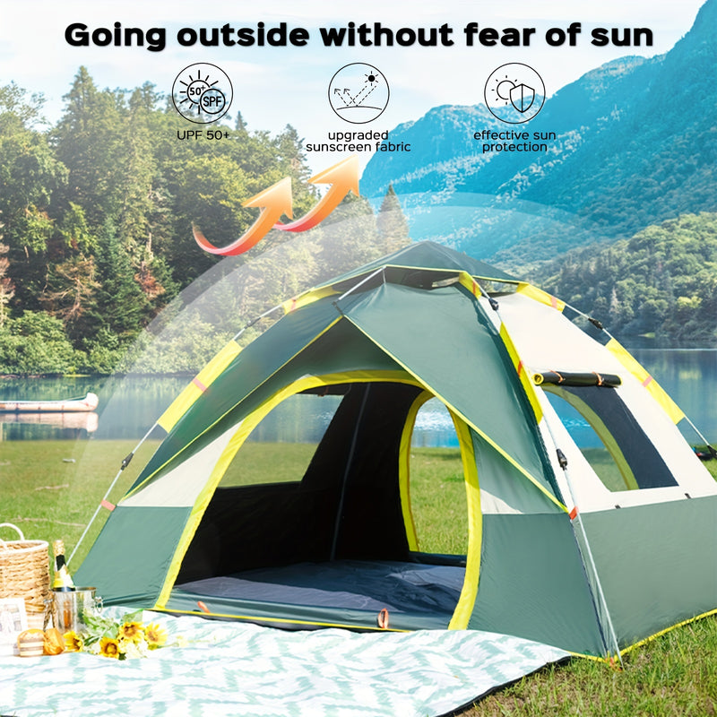 [Automatic Camping Tent] LOVEWE 2-3/3-4 Person Automatic Instant Setup Camping Tent | All-Season Waterproof Windproof Lightweight Green/Yellow Tent with Dual Doors & Mesh Windows for Camping, Hiking, Hunting, Travel, Outdoor