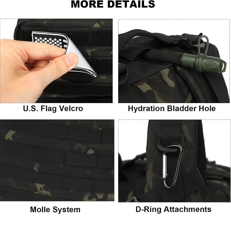 WUIING 11.89gal Tactical Backpack, Mixed Camo, MOLLE Compatible, Water-Resistant Oxford Fabric, Zip Closure, Multi-Purpose Outdoor Gear for Men & Women, Hunting & Fishing, Camping, Hiking, Trekking, Bug Out Bag