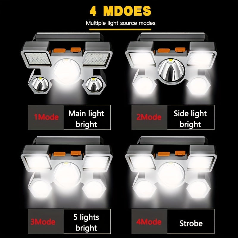 1pc Headlamp With Built In Battery USB Rechargeable Home Decoration Hardware Tools, 4 Modes Portable Head Flashlight, Lightweight 5 LED Headlight, Outdoor Camping Fishing Lantern