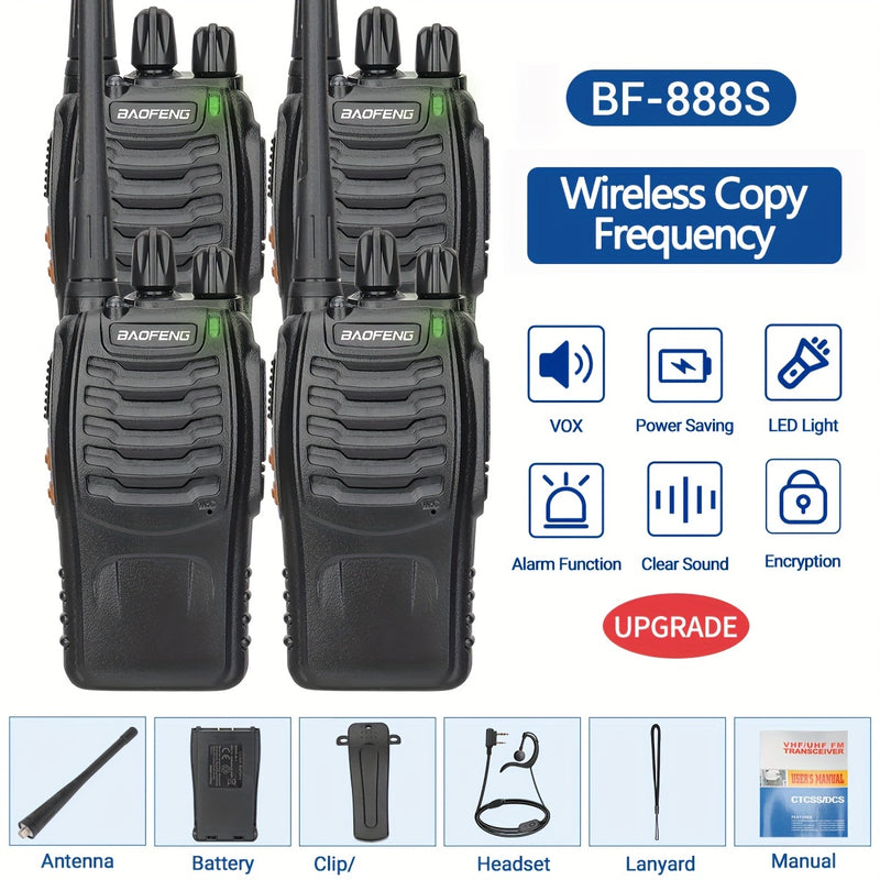 2pcs/4pcs Walkie Talkie, 2/4 Pack Portable Walkie Talkies, 16 Channels Walky Talky, Rechargeable Handheld Two Way Radios, Long Range for Adults with Earpieces, Outdoor Equipment Supports Camping Hiking Hunting