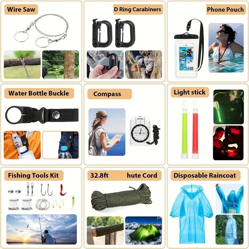 252pcs Survival Gear Kit - All-in-One Emergency Supply Set With MOLLE-Compatible Bag And Emergency Tent - Essential For Earthquakes, Hiking, Hunting, And Outdoor Adventures - Great Gift For Him And Her