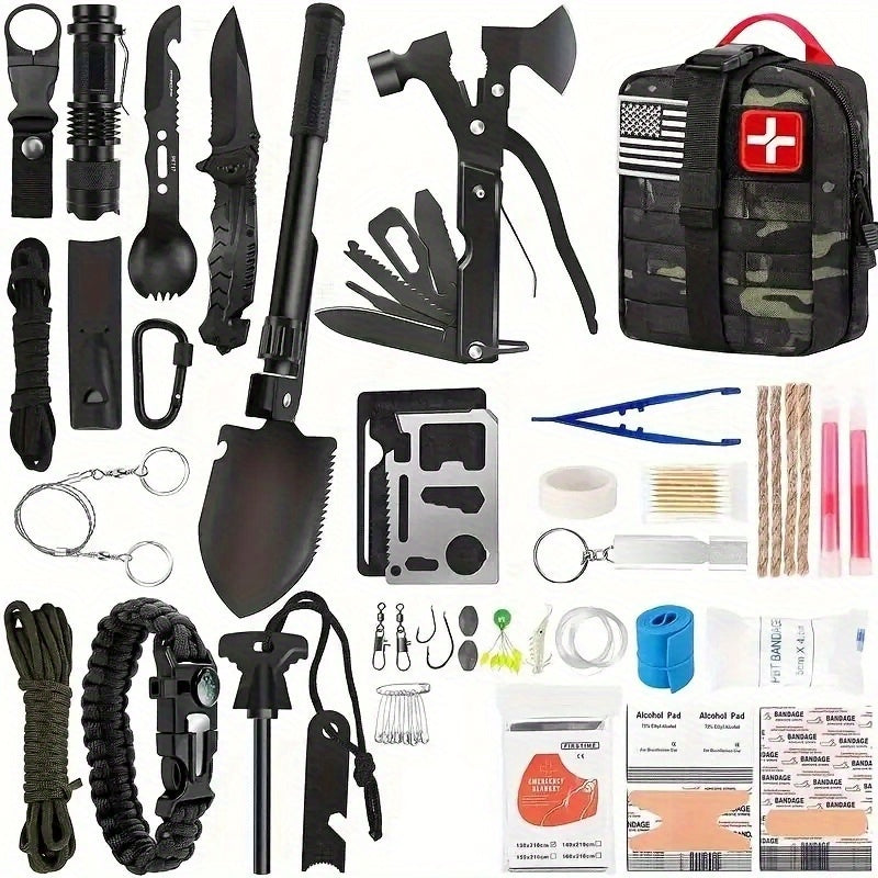 Survival, 37/142/170pcs Professional Survival Gear And Equipment With Molle Pouch.Outdoor Shovel. Outdoor Multifunctional Tool.for Men Dad Husband Who Likes Camping Outdoor Adventure
