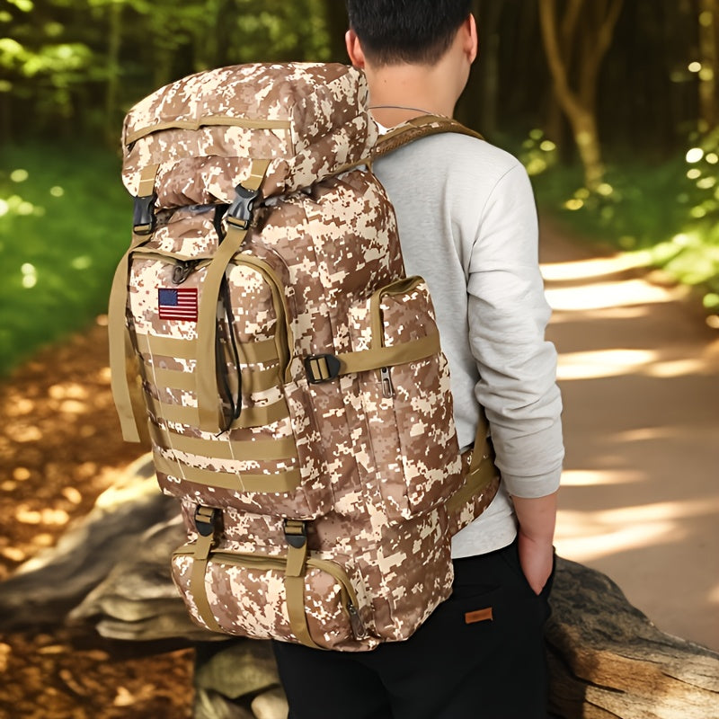80L Tactical Backpack - Waterproof, Durable Oxford Fabric Daypack for Hiking, Hunting & Camping - Green Camo - For Outdoor Enthusiasts - Ideal for Hiking, Camping & Travel