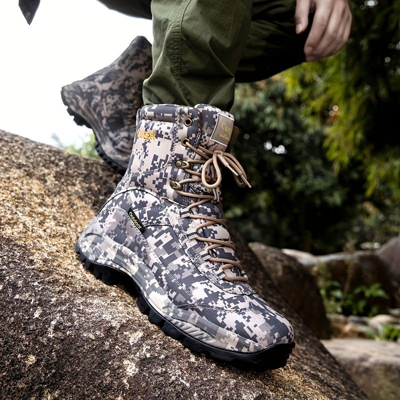 [Slip-Resistant Camo Boots] High-Top Camo Hiking & Hunting Boots | Slip-Resistant, Breathable, Durable Nylon Upper & Rubber Sole | Men&