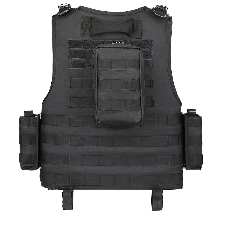 [Tactical Survival Vest] Lightweight Adjustable 1pc Multifunctional Tactical Survival Vest with MOLLE Webbing, Durable Polyester, Black, for Camping, Fishing, Hunting, Outdoor Training, and Adventure, Perfect Gift for Men, Ca