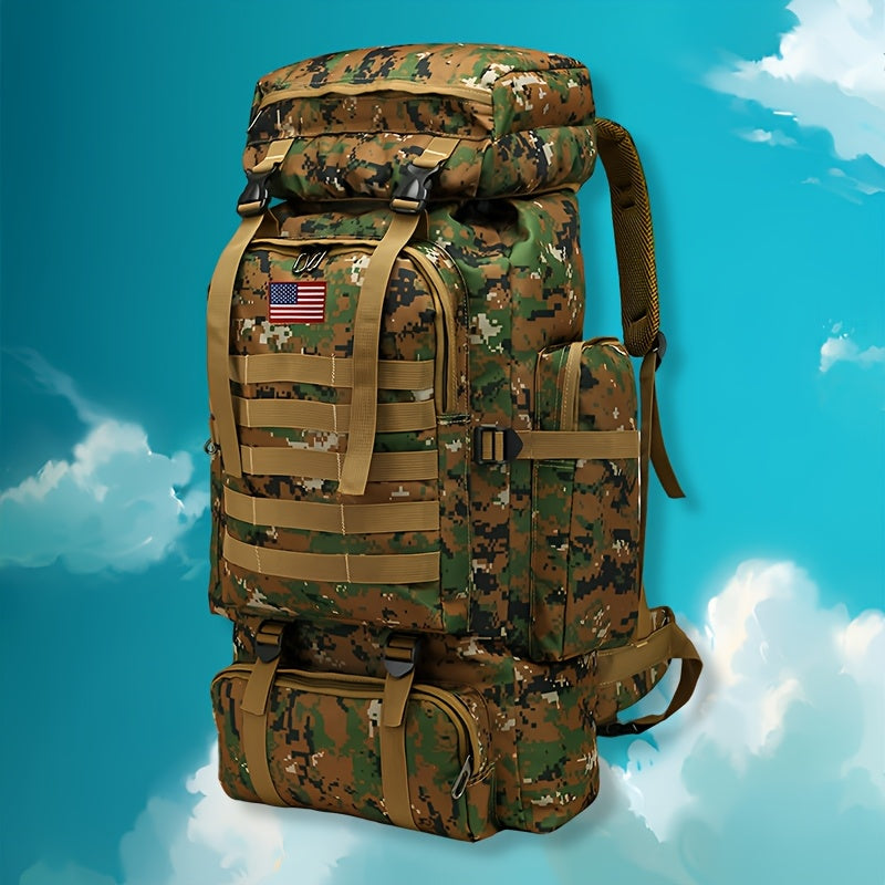 80L Tactical Backpack - Waterproof, Durable Oxford Fabric Daypack for Hiking, Hunting & Camping - Green Camo - For Outdoor Enthusiasts - Ideal for Hiking, Camping & Travel