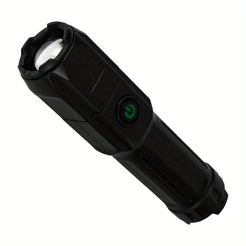 1pc Tactical Zoomable Flashlight - Rechargeable 800mAh Battery, Portable Multi-Functional Outdoor Light with Textured Grip & Dual Power Source (Battery/USB) for Home, Camping, and Emergency Use, Rechargeable Flashlight