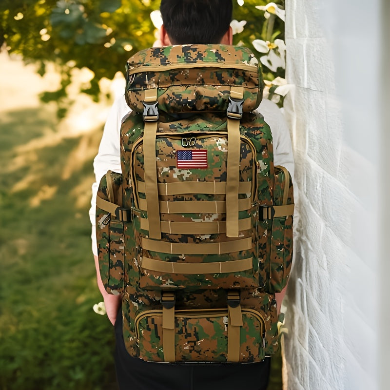 80L Tactical Backpack - Waterproof, Durable Oxford Fabric Daypack for Hiking, Hunting & Camping - Green Camo - For Outdoor Enthusiasts - Ideal for Hiking, Camping & Travel