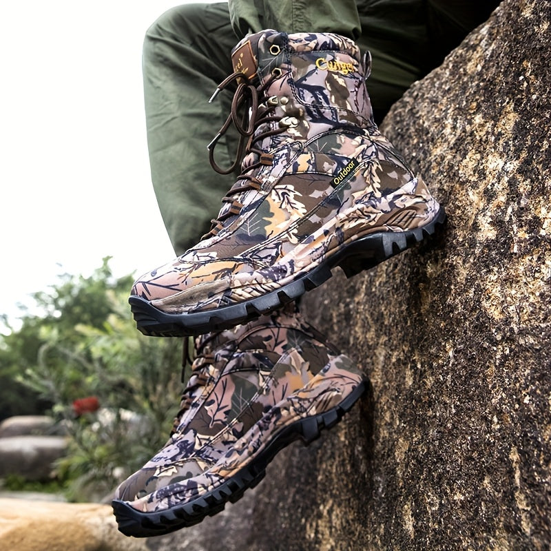 [Slip-Resistant Camo Boots] High-Top Camo Hiking & Hunting Boots | Slip-Resistant, Breathable, Durable Nylon Upper & Rubber Sole | Men&