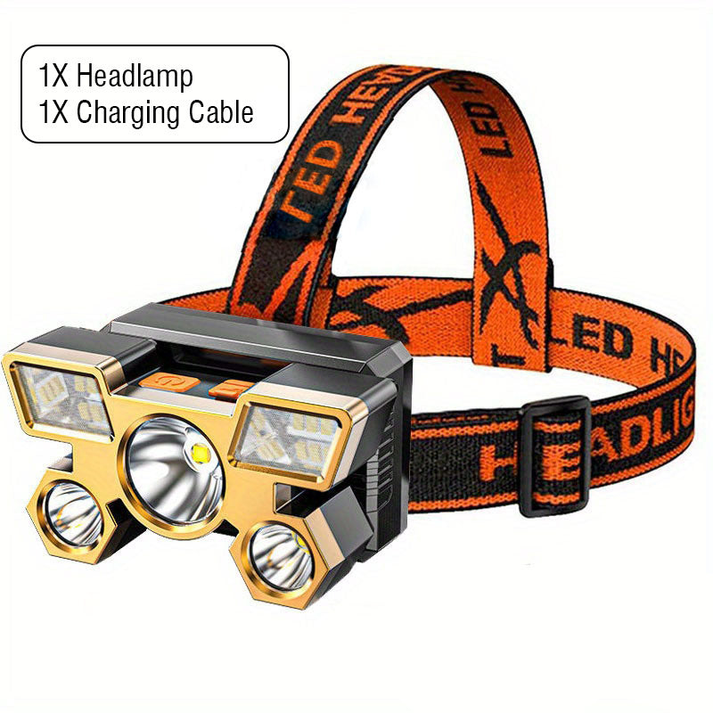 1pc Headlamp With Built In Battery USB Rechargeable Home Decoration Hardware Tools, 4 Modes Portable Head Flashlight, Lightweight 5 LED Headlight, Outdoor Camping Fishing Lantern