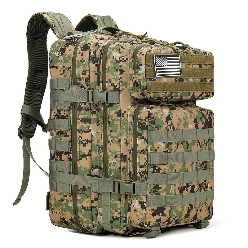 WUIING 11.89gal Tactical Backpack, Mixed Camo, MOLLE Compatible, Water-Resistant Oxford Fabric, Zip Closure, Multi-Purpose Outdoor Gear for Men & Women, Hunting & Fishing, Camping, Hiking, Trekking, Bug Out Bag
