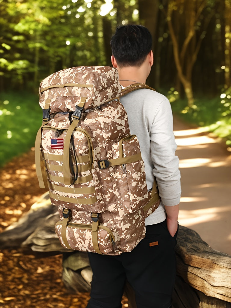 80L Tactical Backpack - Waterproof, Durable Oxford Fabric Daypack for Hiking, Hunting & Camping - Green Camo - For Outdoor Enthusiasts - Ideal for Hiking, Camping & Travel