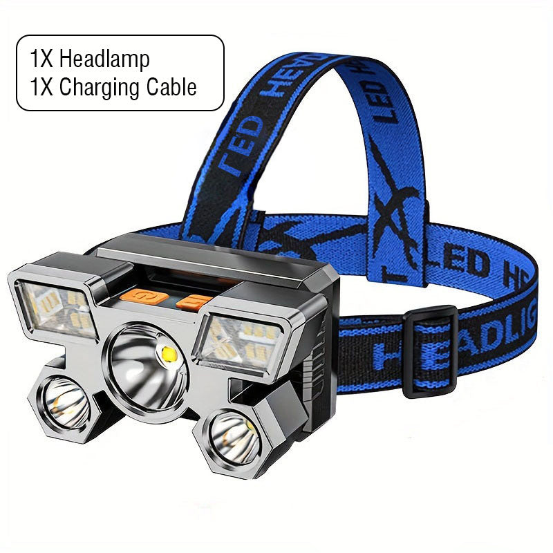 1pc Headlamp With Built In Battery USB Rechargeable Home Decoration Hardware Tools, 4 Modes Portable Head Flashlight, Lightweight 5 LED Headlight, Outdoor Camping Fishing Lantern