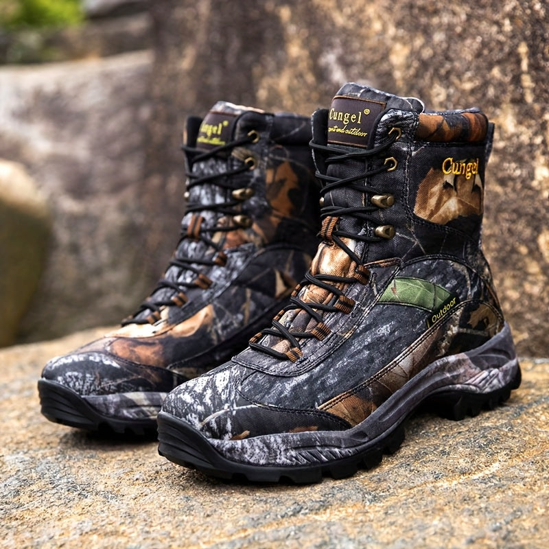 [Slip-Resistant Camo Boots] High-Top Camo Hiking & Hunting Boots | Slip-Resistant, Breathable, Durable Nylon Upper & Rubber Sole | Men&