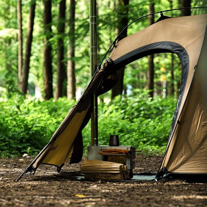 4-Season Portable Hot Tent for 1-2 People - Waterproof Polyester Camping Tent with Chimney Jack, Inner Compartment & Alloy Frame - Ideal for Hiking, Hunting & Outdoor Adventures, Beige, Camper Accessories