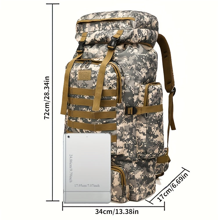 80L Tactical Backpack - Waterproof, Durable Oxford Fabric Daypack for Hiking, Hunting & Camping - Green Camo - For Outdoor Enthusiasts - Ideal for Hiking, Camping & Travel