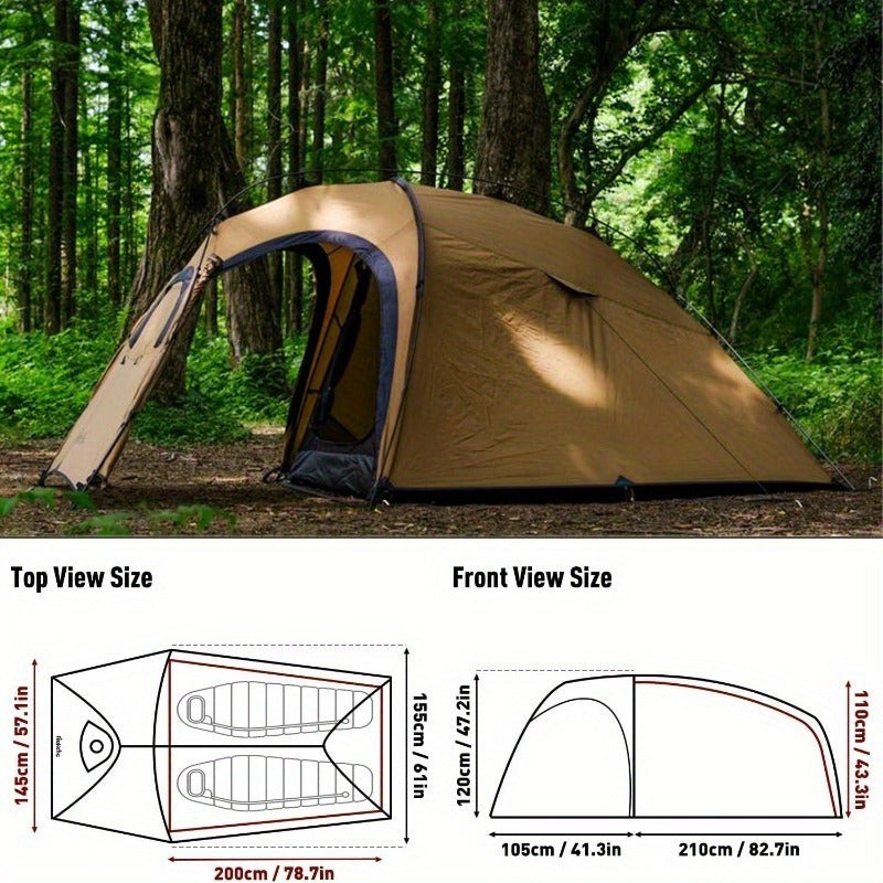 4-Season Portable Hot Tent for 1-2 People - Waterproof Polyester Camping Tent with Chimney Jack, Inner Compartment & Alloy Frame - Ideal for Hiking, Hunting & Outdoor Adventures, Beige, Camper Accessories