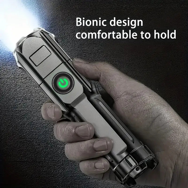 1pc Tactical Zoomable Flashlight - Rechargeable 800mAh Battery, Portable Multi-Functional Outdoor Light with Textured Grip & Dual Power Source (Battery/USB) for Home, Camping, and Emergency Use, Rechargeable Flashlight