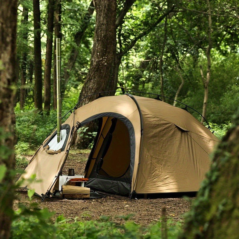 4-Season Portable Hot Tent for 1-2 People - Waterproof Polyester Camping Tent with Chimney Jack, Inner Compartment & Alloy Frame - Ideal for Hiking, Hunting & Outdoor Adventures, Beige, Camper Accessories