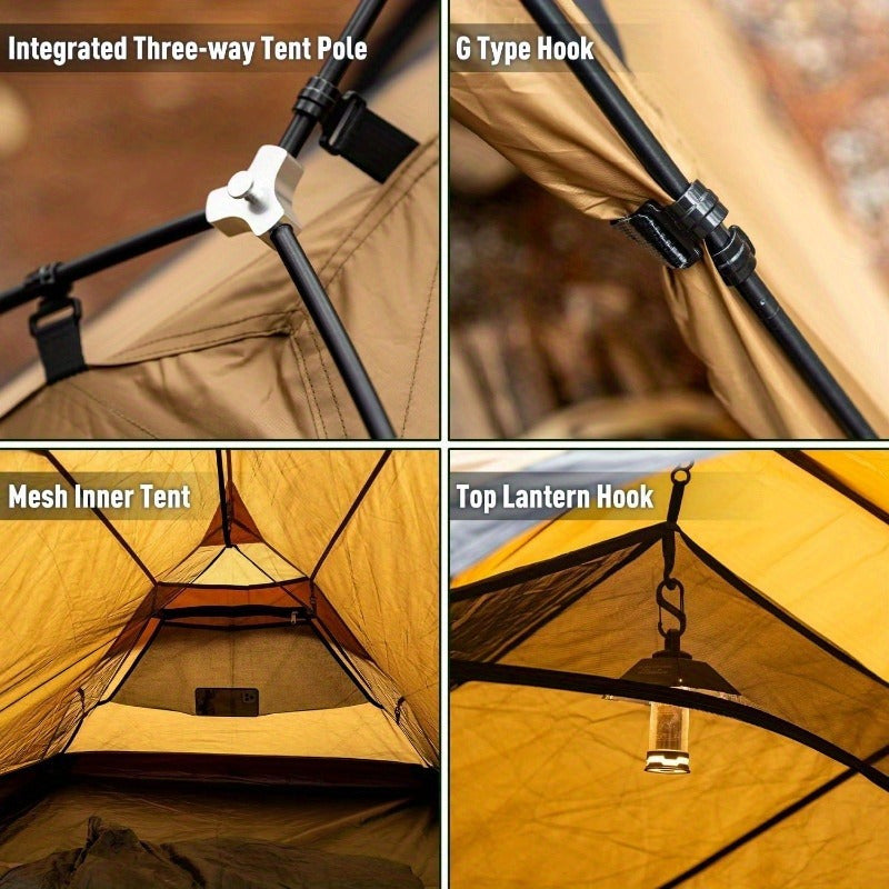 4-Season Portable Hot Tent for 1-2 People - Waterproof Polyester Camping Tent with Chimney Jack, Inner Compartment & Alloy Frame - Ideal for Hiking, Hunting & Outdoor Adventures, Beige, Camper Accessories