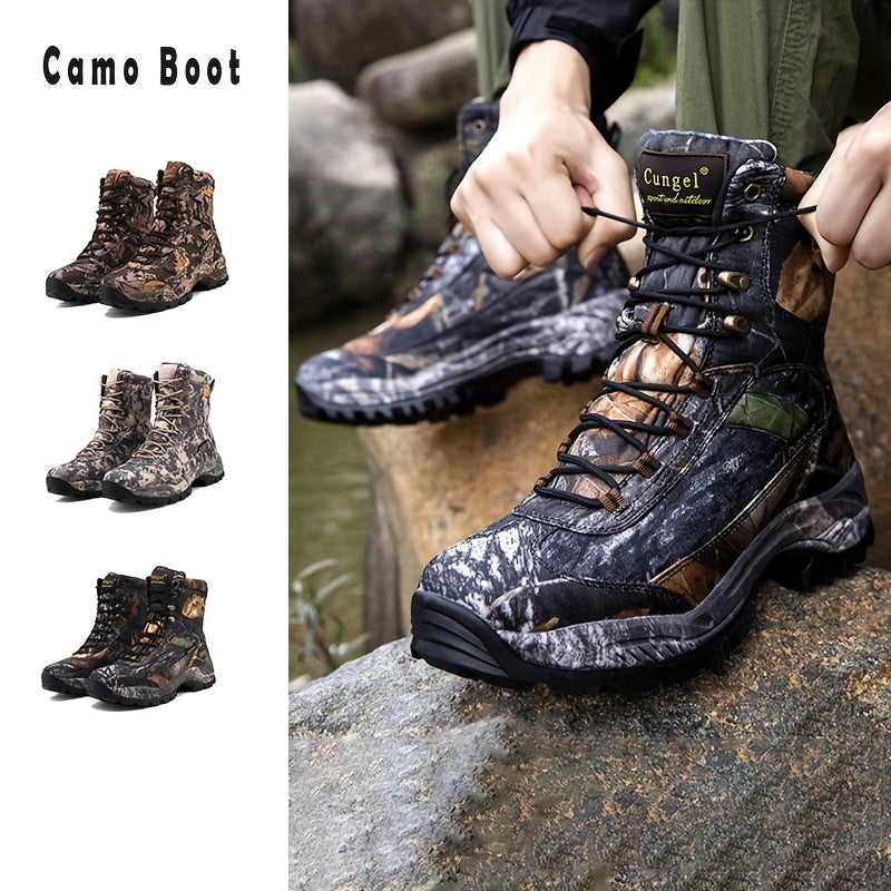 [Slip-Resistant Camo Boots] High-Top Camo Hiking & Hunting Boots | Slip-Resistant, Breathable, Durable Nylon Upper & Rubber Sole | Men&