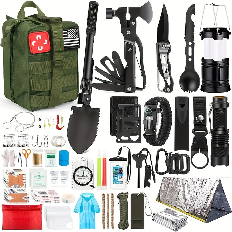 252pcs Survival Gear Kit - All-in-One Emergency Supply Set With MOLLE-Compatible Bag And Emergency Tent - Essential For Earthquakes, Hiking, Hunting, And Outdoor Adventures - Great Gift For Him And Her