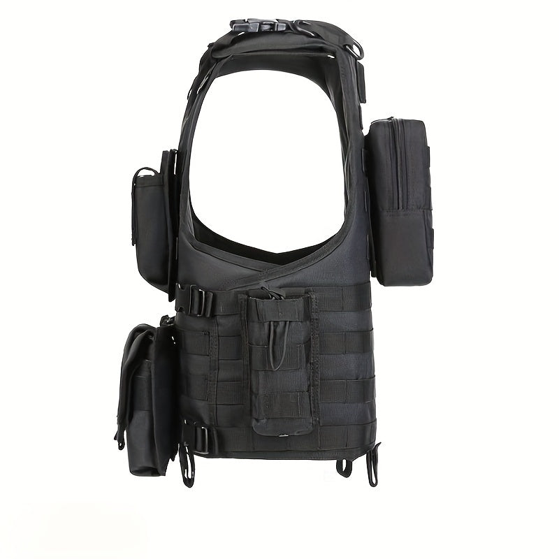 [Tactical Survival Vest] Lightweight Adjustable 1pc Multifunctional Tactical Survival Vest with MOLLE Webbing, Durable Polyester, Black, for Camping, Fishing, Hunting, Outdoor Training, and Adventure, Perfect Gift for Men, Ca